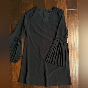Cynthia Steffe Madeline Black V-Neck Shift Dress with Pleated Bell Sleeves